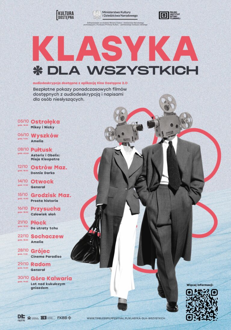 plakat wydarzenia klasyka dla wszytskich - pokaz filmu amelia 6 października godz 11.00 sala widowiskowa wok hutnik, wstęp wolny